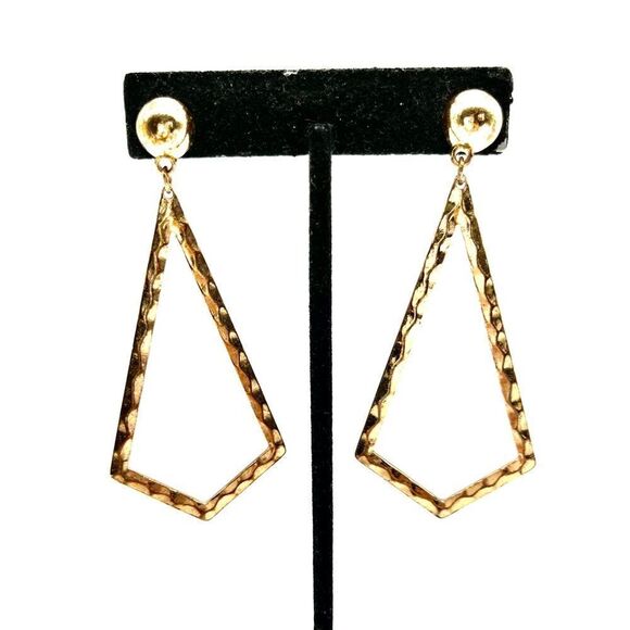 Triangle Gold Tone Dangle Earrings - Picture 1 of 2